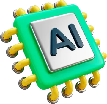 Ilustración 3D de un chip con las letras AI