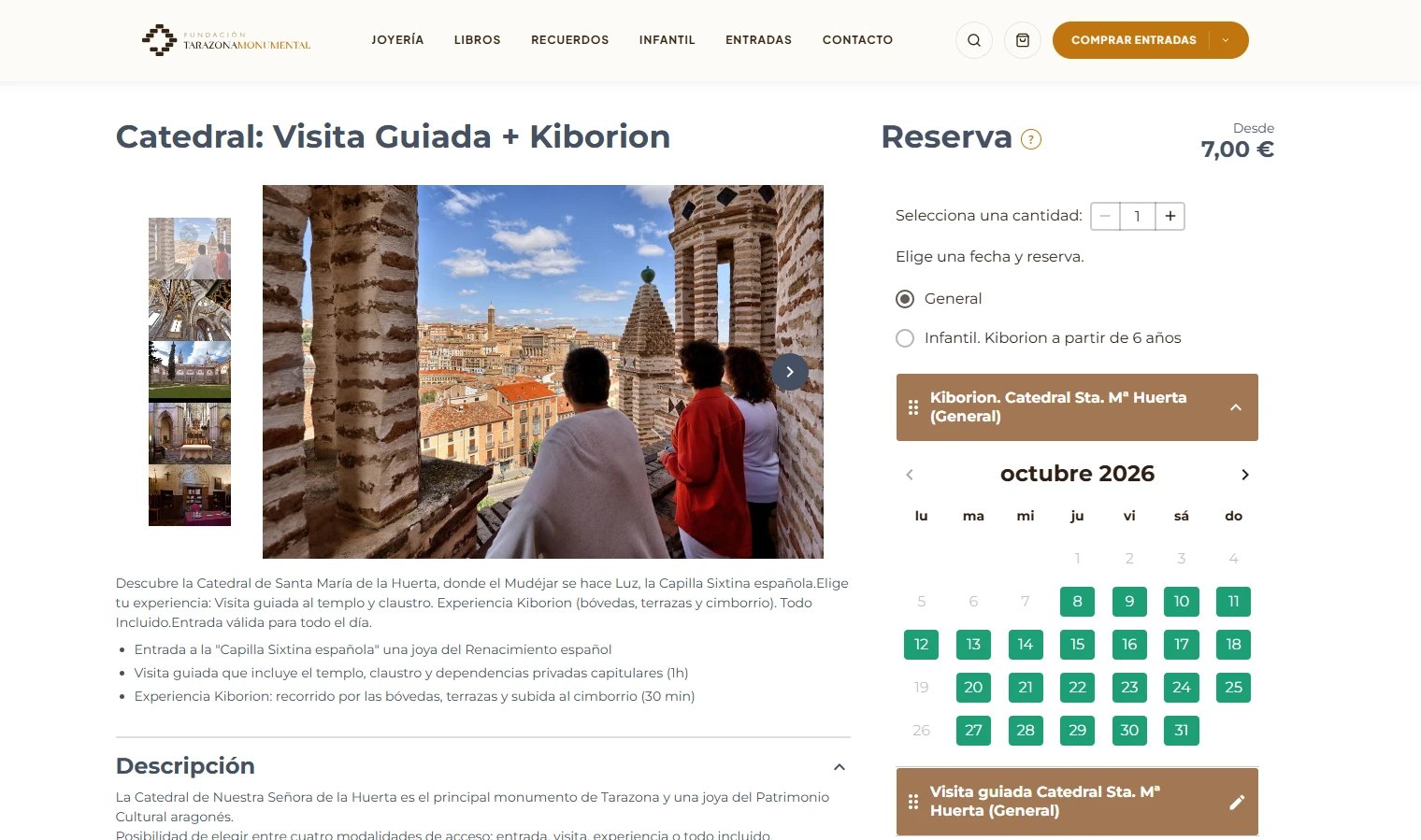 Reserva de la visita guiada a la Catedral con calendario de disponibilidad.