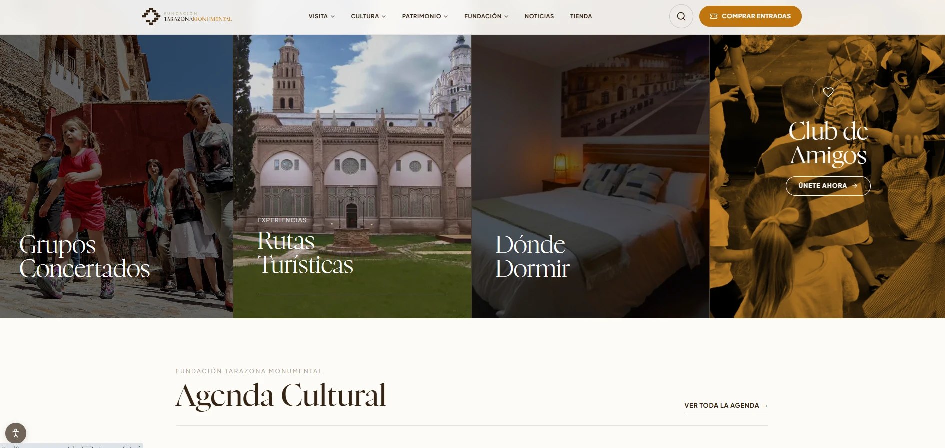 Bloques de la web: grupos concertados, rutas turísticas, dónde dormir y club de amigos.