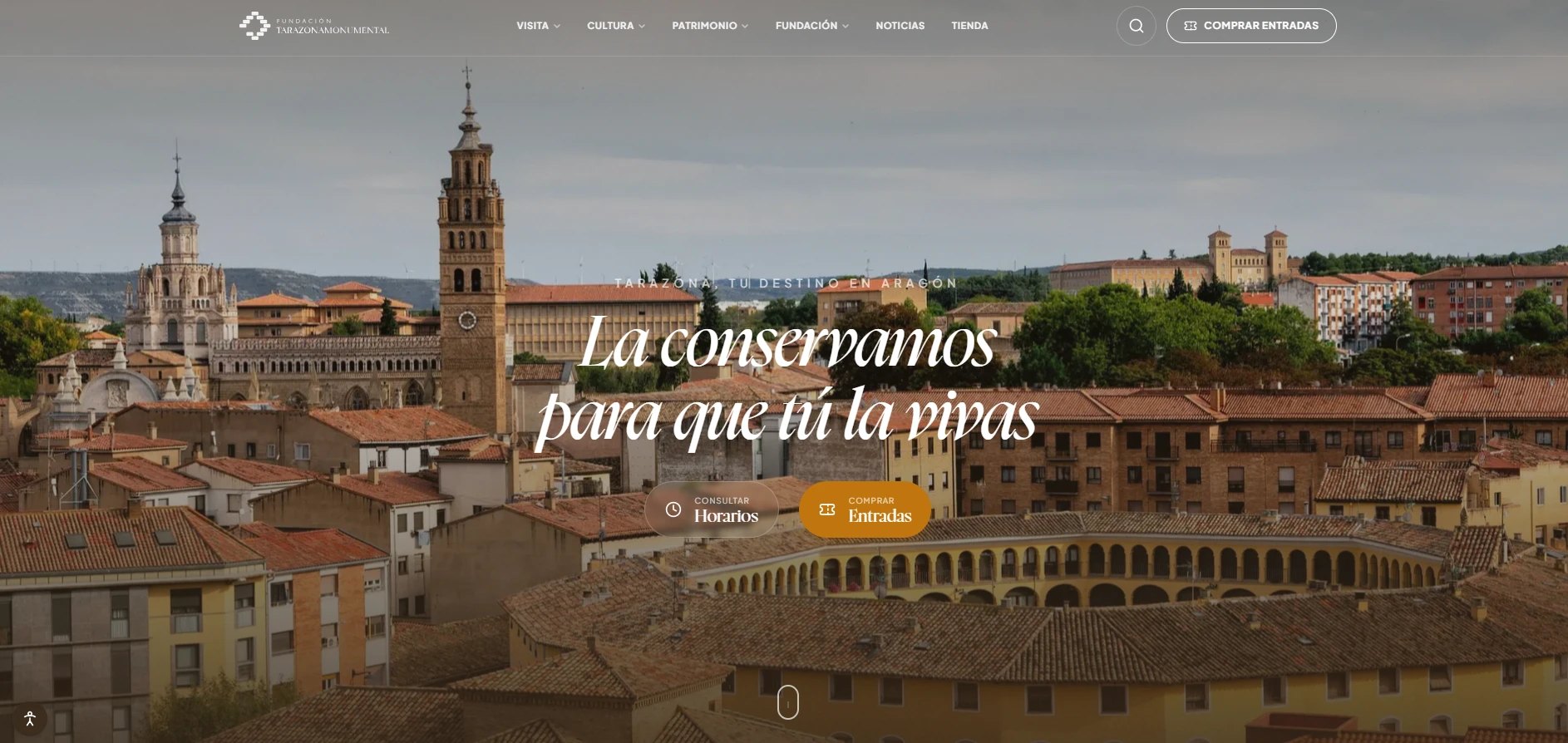 Portada de la web de la Fundación Tarazona Monumental: «La conservamos para que tú la vivas».