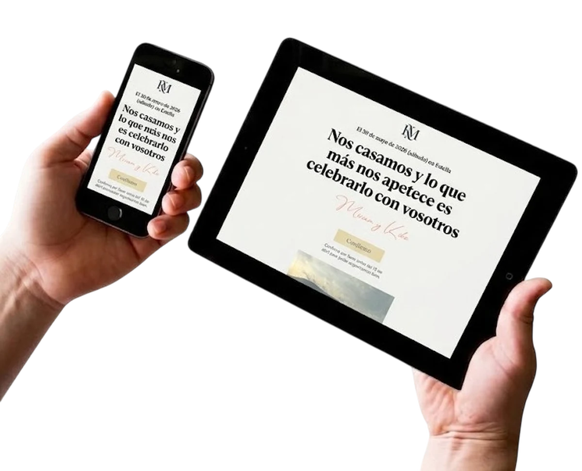 Web de boda real mostrada en móvil y tablet